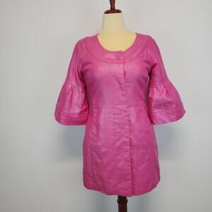 LAL Metallic Bell Sleeve Jacket Size S Barbie Pink Button Front Retro 60s Style